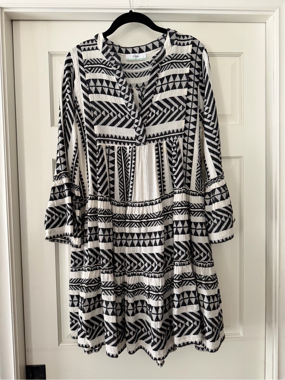 Devotion TWINS Black and White Geometric Tiered Dress